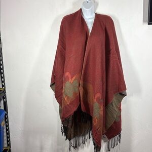 NWT Envision Studio Red and Brown Fringed Shawl